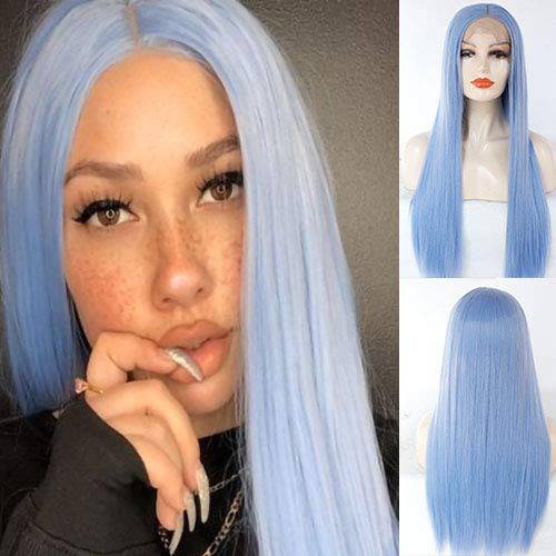 Blue Bird Lace Front Synthetic Wig Straight Long Fashion Blue Hair Wig Half Hand Tied Heat Resistant Natural Wavy Wigs for Women Daily Use