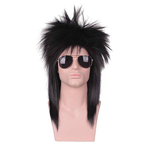 Mens 70s 80s Mullet Wig | Men’s 80s and 70s Themed Party Fancy Mullet Wig for Rock Start Show and Joe dirt costume Wig (Natural Black)