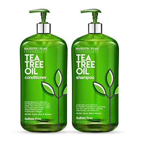 MAJESTIC PURE Tea Tree Shampoo and Conditioner Set for Men and Women -16 fl oz each - Hydrating and Fighting Dandruff, Lice and Itchy, Irritating or Dry Scalp - For All Hair Types - Sulfate Free
