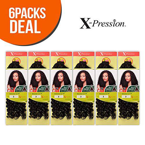 Outre Synthetic Hair Crochet Braids X-Pression Braid 4 In 1 Loop Bohemian Curl 14 (6-Pack, 1B)