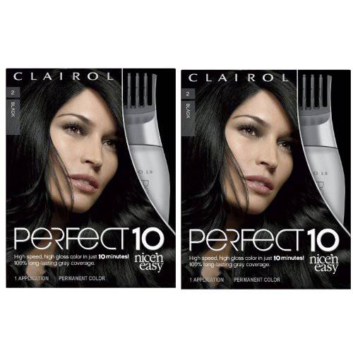 Clairol Nice‘n Easy Perfect 10 Permanent Hair Dye, 2 Black Hair Color, Pack of 2