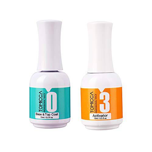 2 in 1 Dip Powder Top & Base Coat and Activator for Dipping Powder Nail Starter Kit, 15ml/ Bottle Dip Powder Liquid Set ,Dry Fast Easy to Apply No need UV/LED Cured, dip manicure kit.