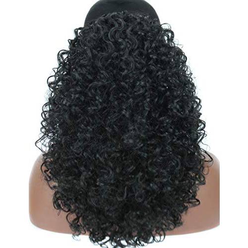 Kalyss Long Lightweight Black Synthetic Loose Kinky Curly Hair Extensions Drawstring Ponytail Hairpiece with Two Clips
