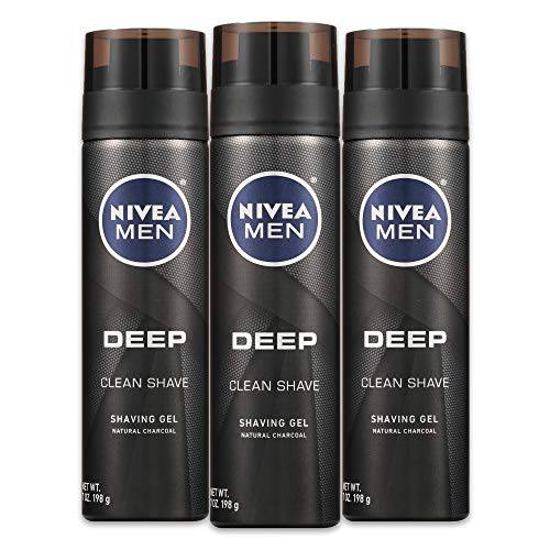 NIVEA MEN DEEP Clean Shave Gel with Natural Charcoal, 3 Pack of 7 Oz Cans