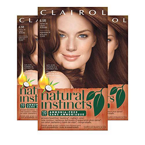 Clairol Natural Instincts Semi-Permanent Hair Dye, 6.5R Light Auburn Hair Color, 3 Count