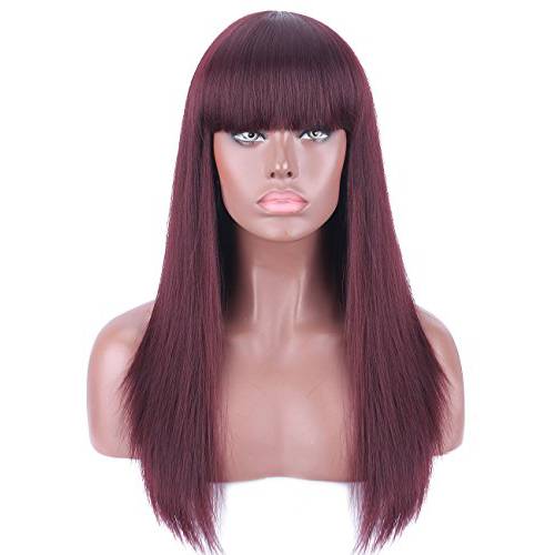 Kalyss 24 Long Straight Black Wig for Women Hair Wigs with Bangs None Lace Front Heat Resistant Synthetic Fiber Hair Replacement Wigs