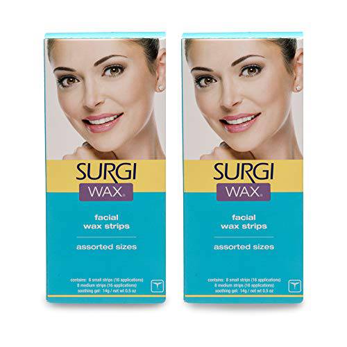 Surgi Facial Wax Strips, 2 sizes for Unwanted Facial Hair Removal, 2 pack