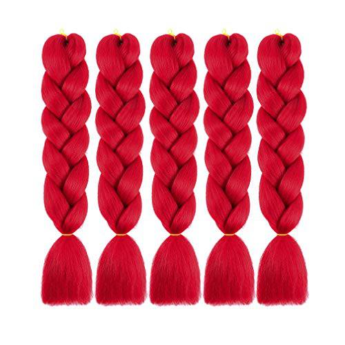 NATURAL BEAUTY 5Pcs 100g/Pcs Synthetic Braiding Hair Extensions Kanekalon Fiber Ombre Jumbo Twist Braids Hair for Black Women 24inch(60CM) Dark Red