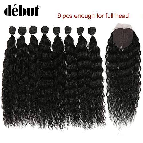 DÉBUT synthetic hair bundles with simple closure weave bundles with frontal swiss lace 9pcs Water Wave 20 inch 240g high temperature fiber