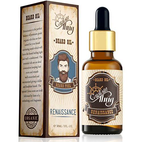 Captain Thug Renaissance Beard Oil Conditioner, Ultra Premium Beard Oil, Softens, Smooths and Strengthens Beard Growth, Grooming Beard and Mustache Nourishment Treatment (Pack of 1 (1.fl.oz.))