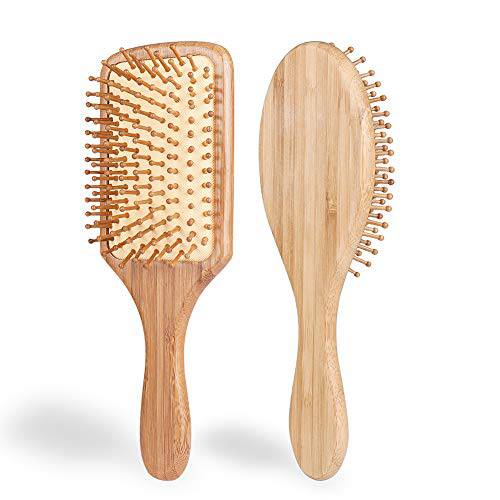 Hair Brush - ELVASEN 2 Pack Natural Wood Paddle Brush Detangling Scalp Bamboo Massage Hair Comb - Organic Wooden Bristle Cushion Hairbrush for Thick Curl Hair