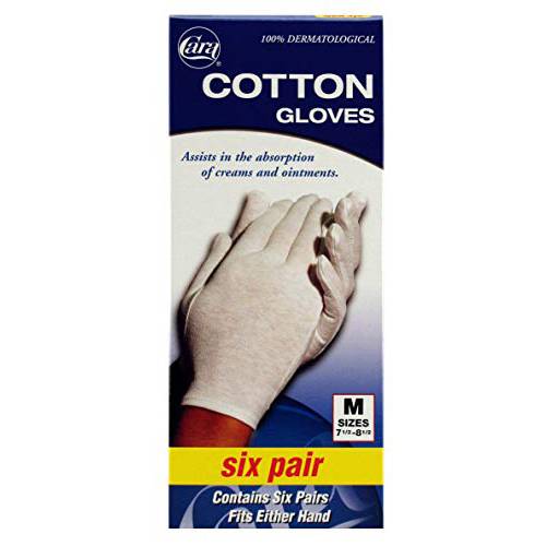 CARA Moisturizing Eczema Cotton Gloves, Medium, 6 Pair