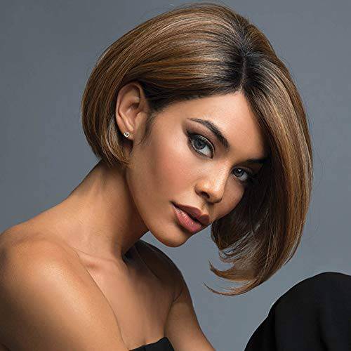 BARSDAR Wigs 12 Inches Bob Wigs Ombre Blonde Brown Short Synthetic Hair Side Part Straight Bob Wigs for Black Women