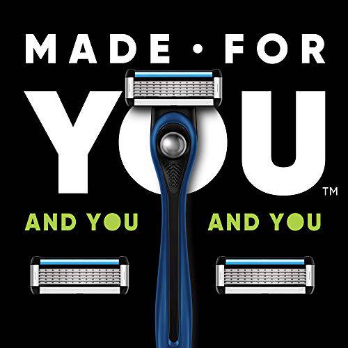 Made For You by BIC Shaving Razor Blades for Every Body - Men & Women, with 2 Cartridge Refills - 5-Blade Razors for a Smooth Close Shave, Navy, Kit
