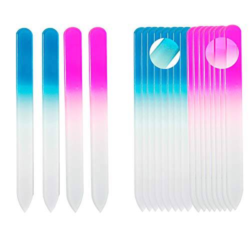SIUSIO 20 Pack Professional Czech Crystal Glass Nail Files Buffer Manicure Tools Kit Set Gradient Rainbow Color for Nail polishing - The Best Emory Boards for Fingernail & Toenail Care (Pink&Blue)