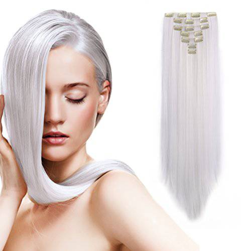 Onedor 24 Straight Synthetic Clip in Hair Extensions. 7 individual pieces for multiple styles.140g (1001-White)