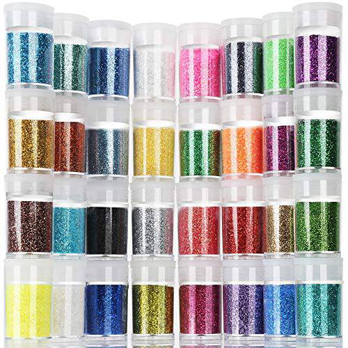 Teenitor Fine Glitter, 32 Jars 8g Each Glitter Set, 32 Assorted Color Arts and Craft Glitter, Eyeshadow Makeup Nail Art Pigment Glitter