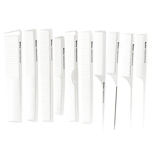 CestoMen 10 Pieces Carbon Fiber Comb Set, White Hair Cutting Combs Professional Barber Combs for Hair Stylist Hair Pick Comb Heat Resistant Hairdressing Comb Kit