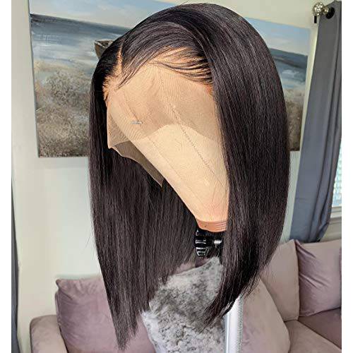 U&A 13x6 Short Bob Lace Front Wigs Human Hair For Women Bleached Knots Full End Brazilian Human Hair Wigs density 150% Pre-Plucked (10inch)