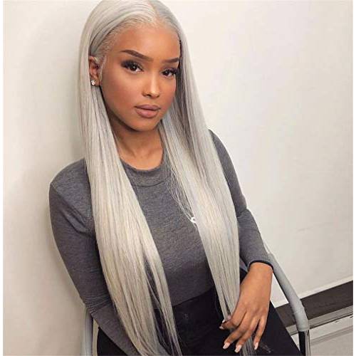 SAPPHIREWIGS Skunk Stripe Wig Straight Lace Front Wigs Black Highlights Blonde Hair Long Kanekalon Futura Hair Synthetic Wigs for Fashion Women Glueless Heat Resistant Colored Wigs 24inch