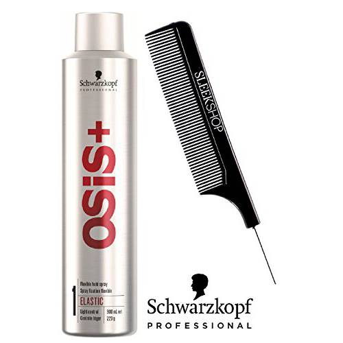 Schwarzkopf OSIS + ELASTIC Finish 1 Flexible Hold Hairspray, LIGHT CONTROL (with Sleek Steel Pin Tail Comb) (8.75 oz/258 g)