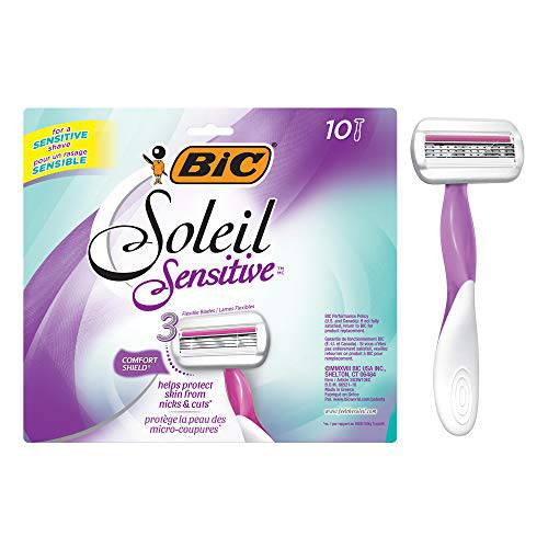 BIC Soleil Sensitive Women’s Disposable Razor, Triple Blade, Count of 10 Razors, For a Close and Smooth Shave