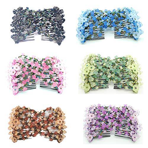 Ruihfas 6Pcs Magic Easy Combs for Women Hair Bun Maker Accessories, Elastic Beaded Double Hair Clips Combs for Hair Styling or Hair Decoration