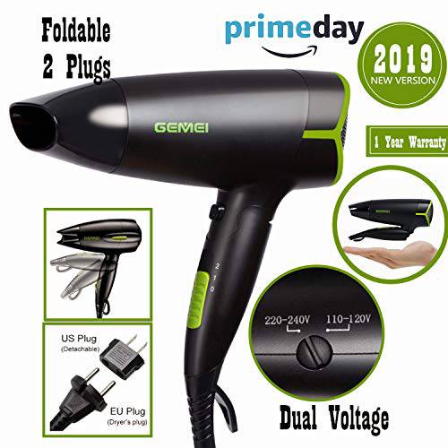 Folding Blow Dryer for Travel Compact Hair Dryer 1000 to 1200W Professional Small Negative Ionic Women Lightweight Hair Dryer with Diffuser,Mini 7.9 * 6.5 Inch,Gifts for Women (Black)