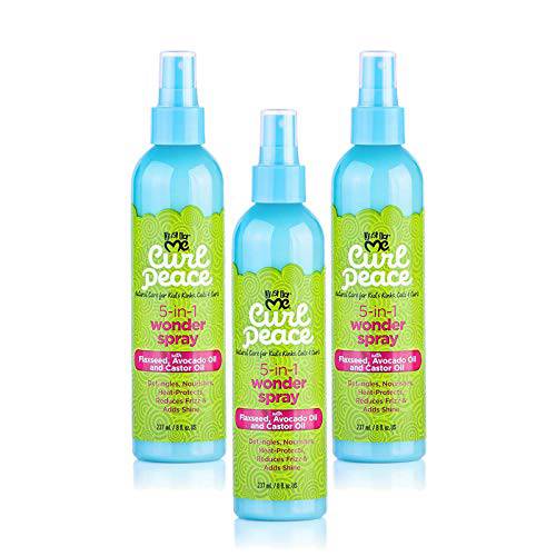 Just For Me Curl Peace 5-In-1 Wonder Spray (3 Pack) - Detangles, Nourishes, Heat-Protects, Reduces Frizz, Adds Shine, Contains Flaxseed, Avocado Oil, Castor Oil, No Animal Testing, 8 oz