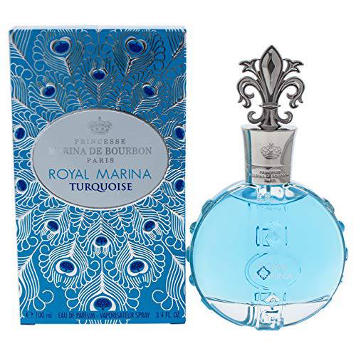 Marina de Bourbon Royal Marina Turquoise by Princesse Eau de Parfum for Women - Floral Woody Musk Fragrance - Opens with Green Apple, Peach and Fruit Cocktail - Fresh and Sensual - 3.4 oz