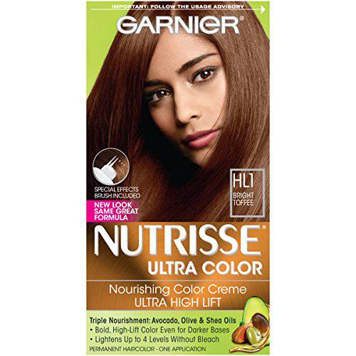 Garnier Nutrisse Ultra Color Nourishing Permanent Hair Color Cream, HL1 Rich Toffee (1 Kit) Brown Hair Dye (Packaging May Vary), 1 Count