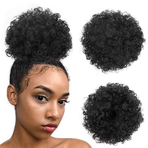 KGBFASS Afro Puff Drawstring Ponytail Soft Kanekalon Drawstring Puff Ponytail Short Kinky Curly Hairpiece Updo Hair Extensions for Black Women(1B)