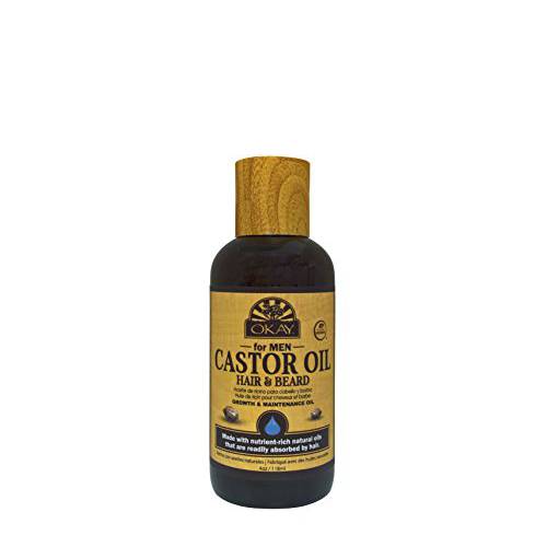 OKAY | Men’s Castor Oil Beard and Hair Growth Oil Lightweight | For All Hair Types & Textures | Stimulates Hair Growth | Readily Absorbed | Free of Silicone & Paraben | 4 oz , brown