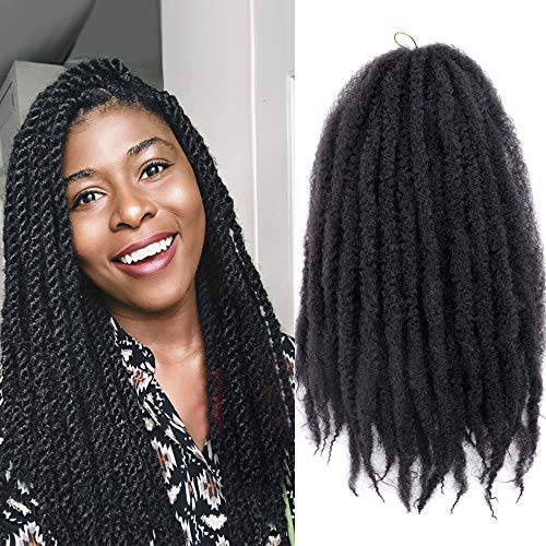 KGBFASS Ombre Blue Marley Twist Braiding Hair Afro Marley Braids Synthetic 18inch Long Kinky Curly for Box Braiding Hair Faux Goddess Locs Cuabn Twists Hair Extensions 3Pcs(1B-Blue)