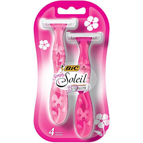 BIC Soleil Simply Smooth Women’s Disposable Razor, Triple Blade, For a Smooth Shave (SF3WP41-AST), 4 Count (Pack of 1)