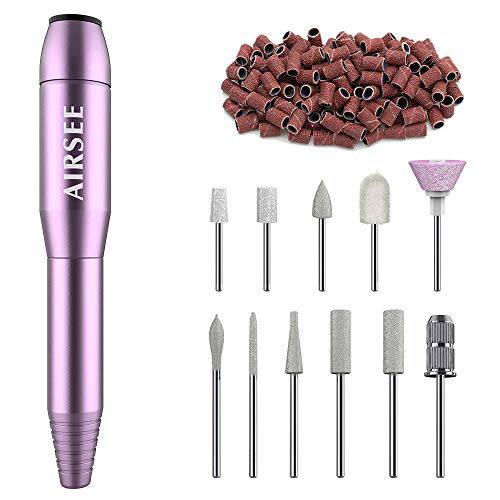 AIRSEE Portable Electric Nail Drill Professional Efile Nail Drill Kit For Acrylic, Gel Nails, Manicure Pedicure Polishing Shape Tools with 11Pcs Nail Drill Bits and 56 Sanding Bands