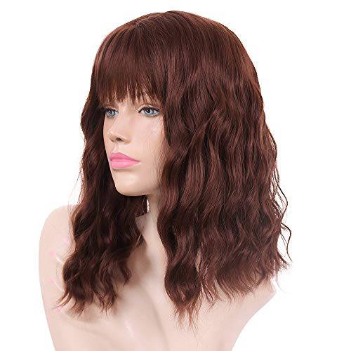 Lizzy Hair Navy Blue Wigs for Women Natural Looking Curly Short Bob Wig with Air Bangs Heat Resist Synthetic 14inch Party Cosplay Wigs( Color: Navy Blue Mixed Black )