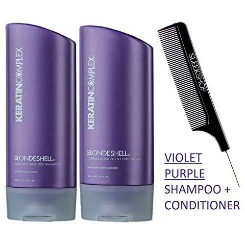 Keratin Complex BLONDESHELL DEBRASS & BRIGHTEN Shampoo & Conditioner DUO SET (Stylist Kit) Violet Purple Shampoo for Yellow, Blonde, Silver, Brassy Hair (DUO - 13.5 oz / 400 ml)