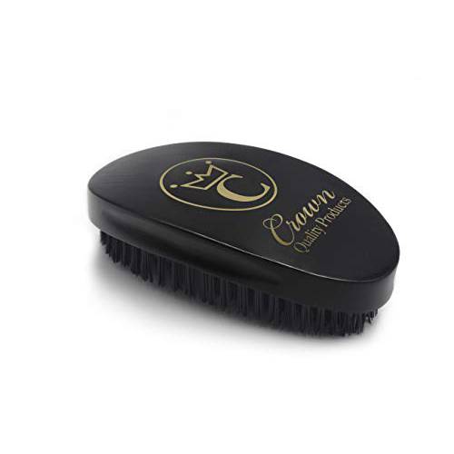 Crown Quality Products “The Original” Curved Wave Brush - Black Body, Gold Engraved Logo, Hard Synthetic Flex Bristle Hairbrush