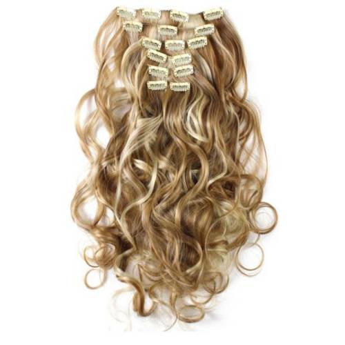SWACC Women 20 Inches Curly Full Head 7 Separate Pieces Heat Resistance Synthetic Hair Clip in Hair Extensions (Off Black-1B)