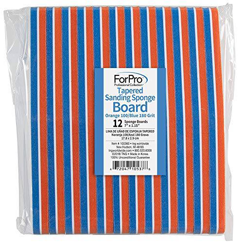ForPro Professional Collection Sanding Sponge Board, Orange 100/Blue 180 Grit, Double-Sided Manicure & Pedicure Nail Buffer, 7” L X 1.15” W, 12-Count