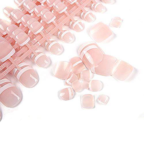 LIARTY Full Cover French Toenails Kit, 280 Natural Toe Nails 14 Different Size with Adhesive Tabs Nail File, Cuticle Stick