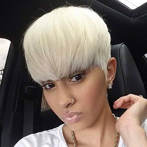 BeiSDWig Short Haircuts with Bangs Synthetic Short Wigs for Black/White Women Short Hairstyles for Women (XP7345-white)