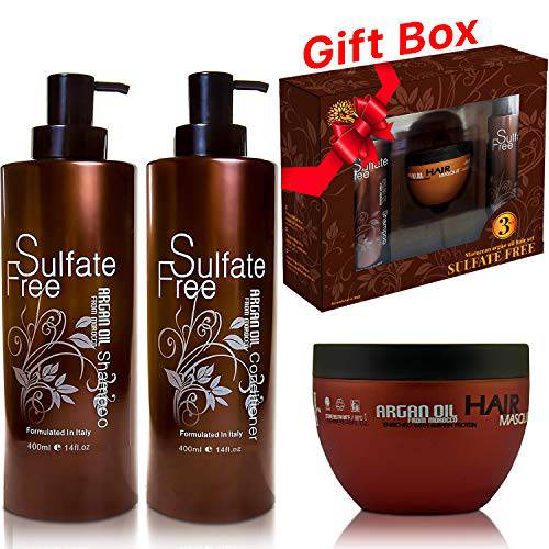 Moroccan Argan Oil Shampoo Conditioner and Hair Mask | Sulfate Free Set Best Gift for Damaged, Dry, Curly or Frizzy Hair - Thickening for Fine/Thin Hair Safe for Color and Keratin Treated Hair