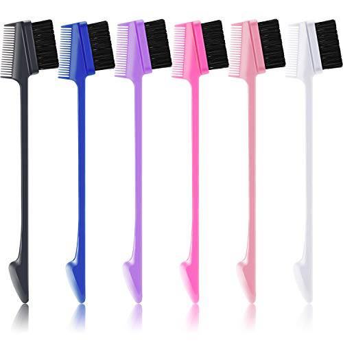 6 Pieces 3 in 1 Hair Edge Brush Double Sided Hair Comb Pack Smooth Brush Comb Grooming, 6 Colors