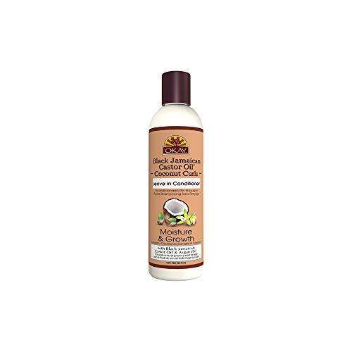 Okay Black Jamaican Castor Oil Coconut Curls Leave In Conditioner Helps Condition,Strengthen,and Regrow Hair Sulfate,Silicone,Paraben Free For All Hair Types and Textures Made in USA 8 oz
