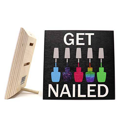 JennyGems Nail Stylist Gifts Nail Salon Decor, Nail Tech Gifts for Women, Get Nailed Manicurist Gift, 5.5x5.5 Inch Wood Sign, Nail Polish Gifts Cosmetology Gift, Beauty Salon Decor Nail Artist (Black)