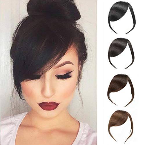 Dsoar Thick Side Bangs Clip In Real Human Hair Bangs Natural Clip On Side Bangs Straight Fringe Hair Extensions(Natural Black Color,With Temples)