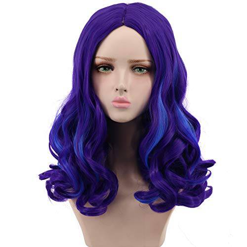 Yuehong Long Curly Purple Wig Party Wigs For Women Cosplay Costume Halloween Hair Wigs (Adult)