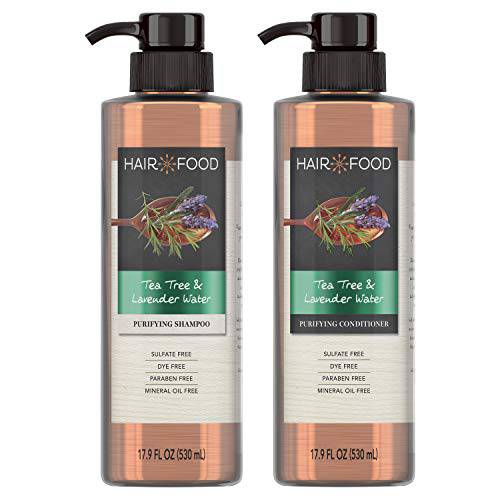 Hair Food Sulfate Free Clarifying Shampoo and Conditioner Set, Infused with Tea Tree and Lavender Water, Natural Ingredients, Dye Free, 17.9 Fl Oz Each
